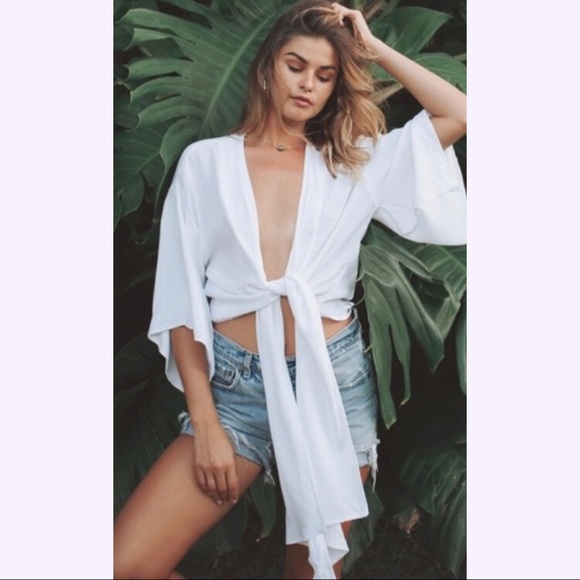 XIX Palms: White Sands Kimono tie top - Picture 1 of 4